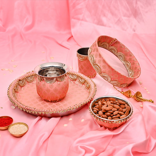 Handcrafted Karwa Chauth Thali Set - Peach