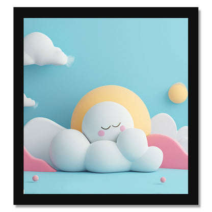 Happy Sleepy Clouds Printed Wall Frame for Wall Decoration Wall Poster Frame for Kids Bedroom Living Room Home Decor Gift for Birthday Kids Boys and Girls