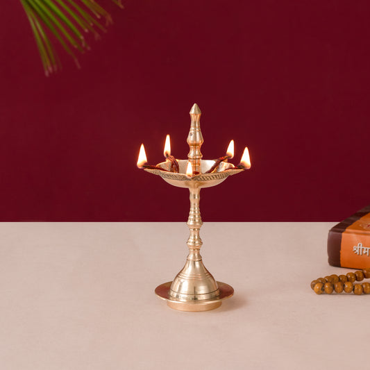 Brass Fancy Kerala Diya Oil Lamp Stand for Puja