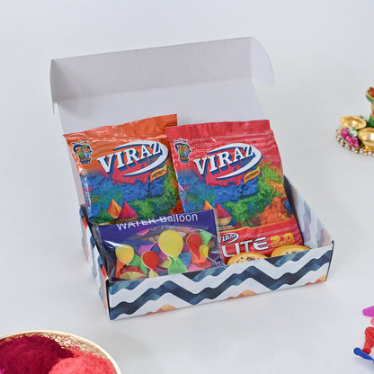 Holi Gift Hamper Herbal Gulal, Chandan, Deluxe Water Balloons Holi Gift Box