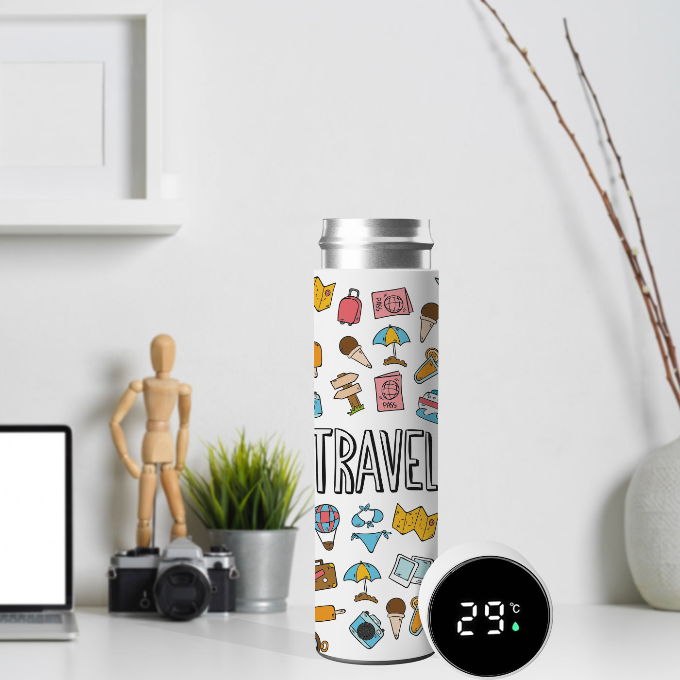 Water Bottle with LED Temperature Display for Men & Women & Kids