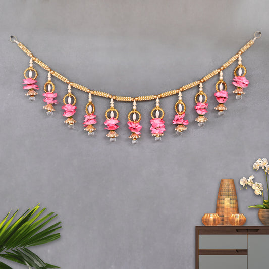 Handcrafted Artificial Dark Pink Rose Bead Braided Toran