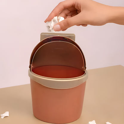 Plastic Mini Table Desk Dustbin with Swing Lid for Home, Living Room, Table, Bathrooms, Kitchens, Offices (Orange)