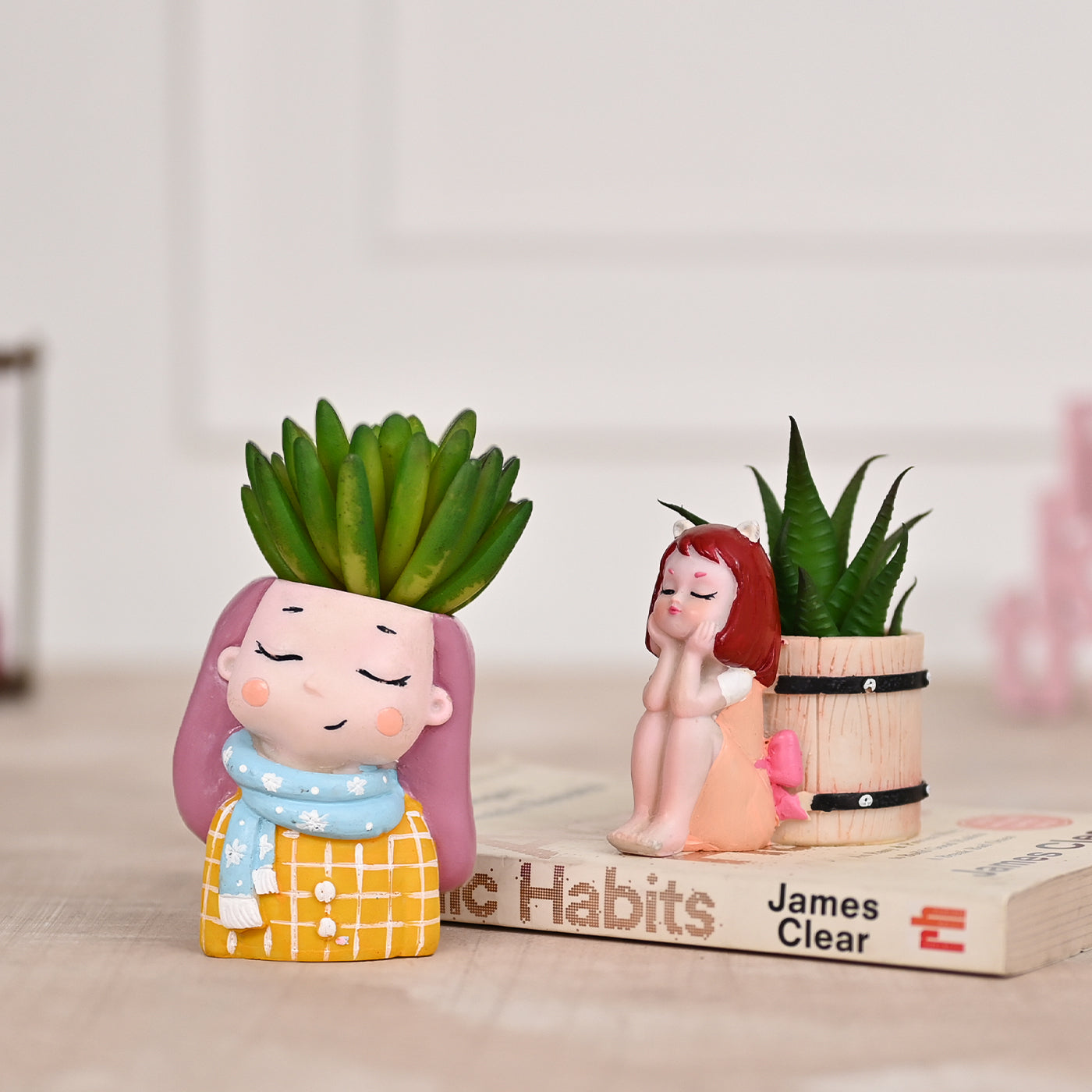 Cute Girl Yellow and Pink Succulent Planter For Home Garden Office Desktop