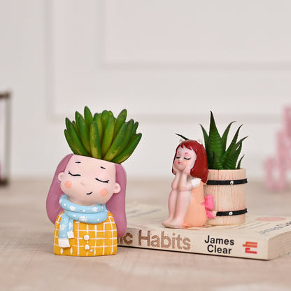 Cute Girl Yellow and Pink Succulent Planter For Home Garden Office Desktop