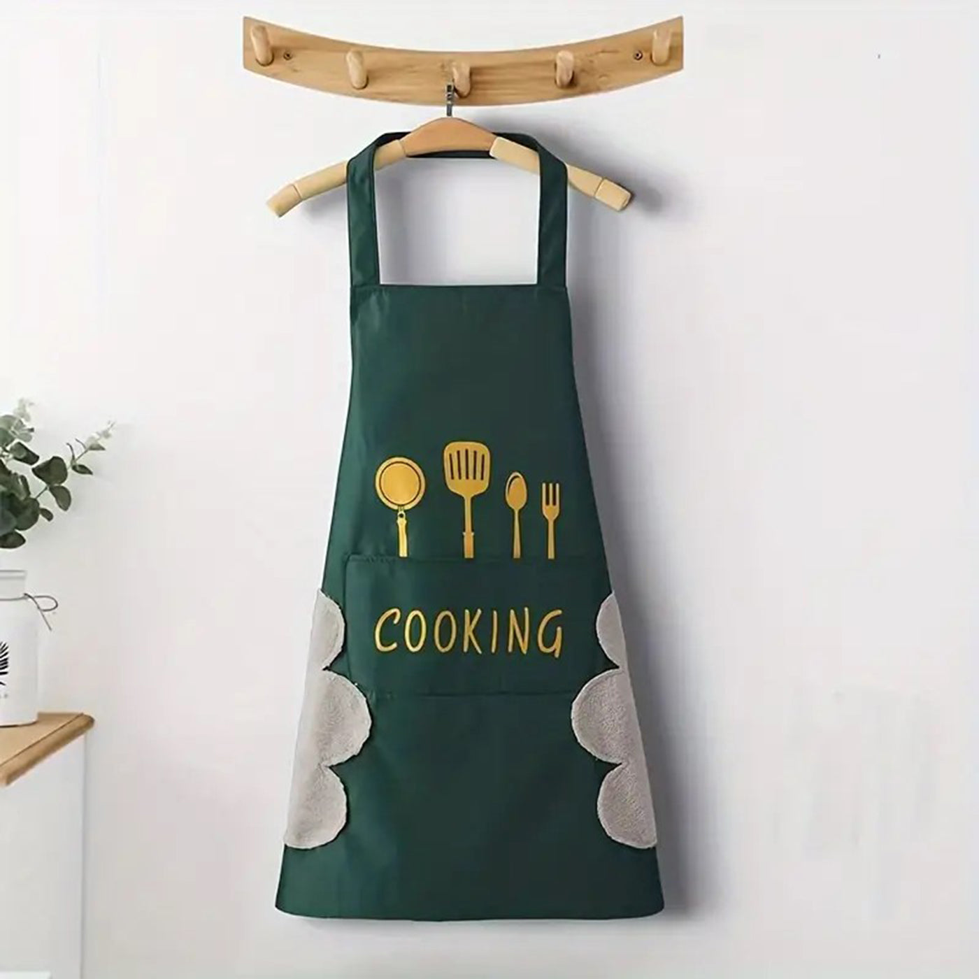 Waterproof Cooking Apron | Unisex Adjustable Apron with Front Pocket and Neck Strap | Side Coral Velvet Hands Towel for Kitchen, Cooking, Restaurant