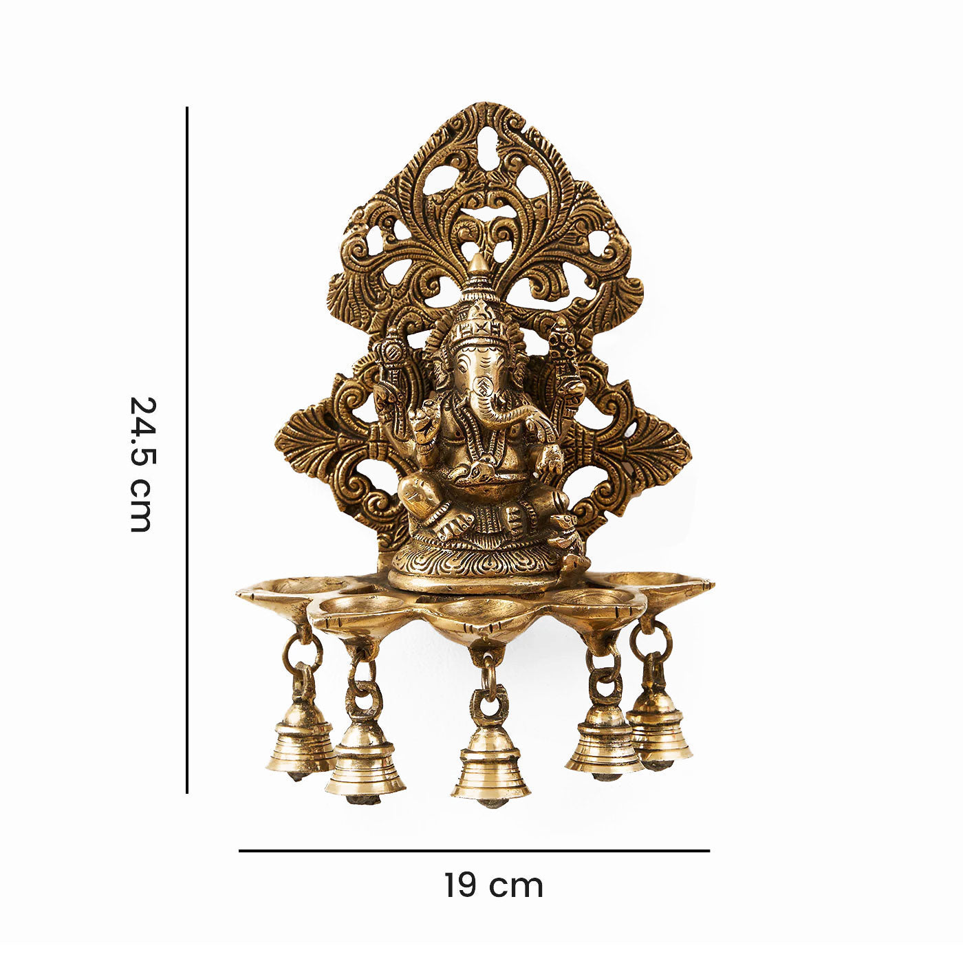 Vignharta Brass Ganesha Wall Hanging With Diya And Bell