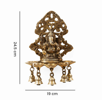 Vignharta Brass Ganesha Wall Hanging With Diya And Bell
