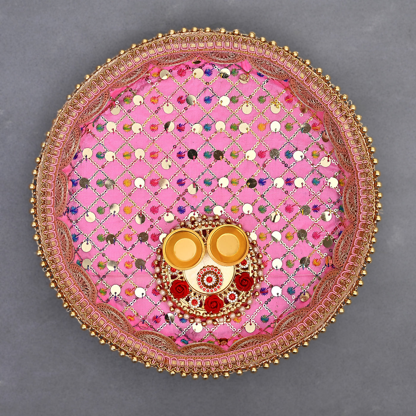 Special Pooja Thali with Roli, Chawal  - Pink