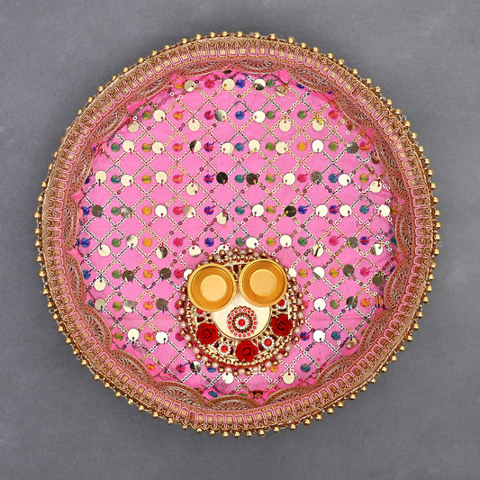 Special Pooja Thali with Roli, Chawal  - Pink