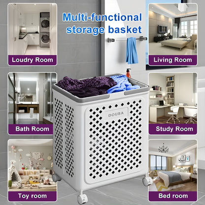 Foldable Plastic Laundry Basket Bathroom Clothes Storage with Wheels and Toy Organizer