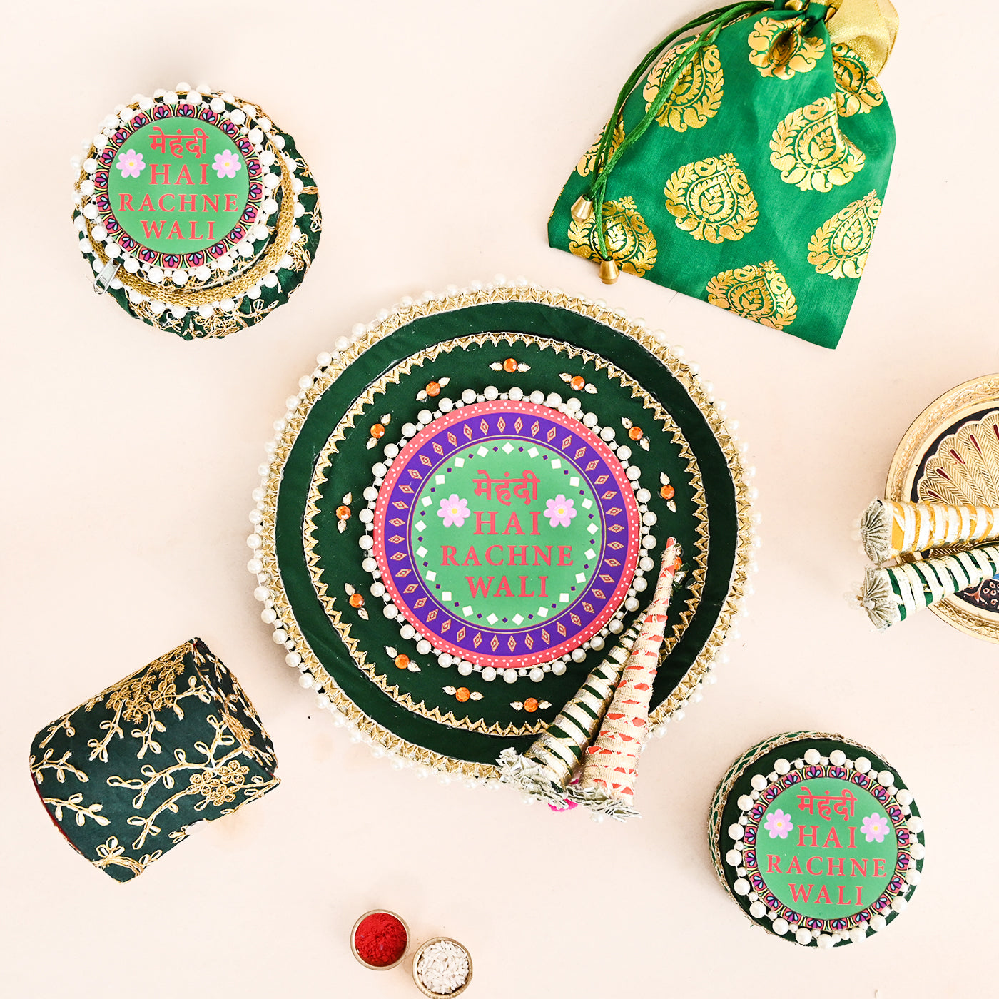 Floral Mehndi Platter-Green
