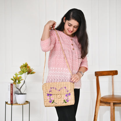 Embroidered Shoulder Bag |Cane Handbag for women