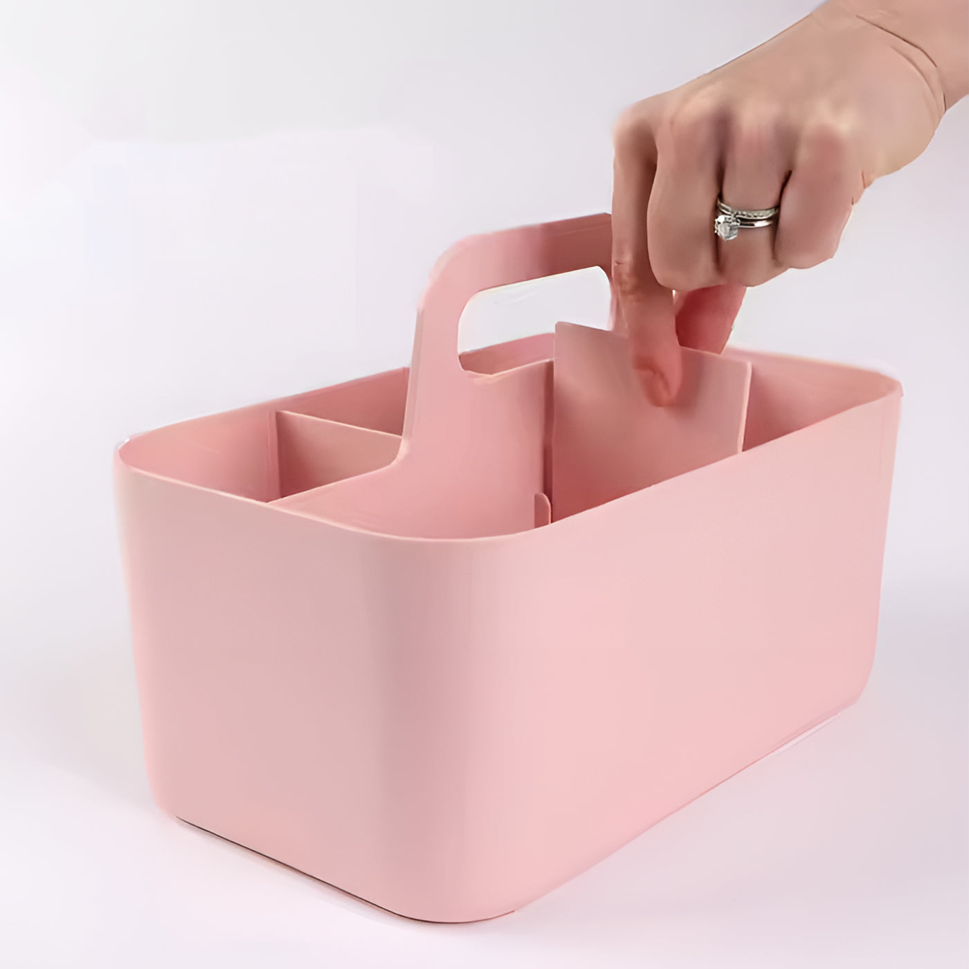 Multi-functional Plastic Desk and Bathroom Organizer 5 Compartments for Cosmetics, Pens, Pencils, and Toothpaste (Pink)