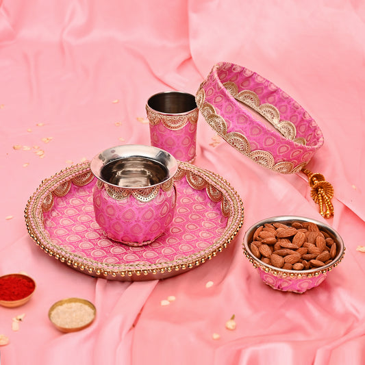 Handcrafted Karwa Chauth Thali Set -Pink