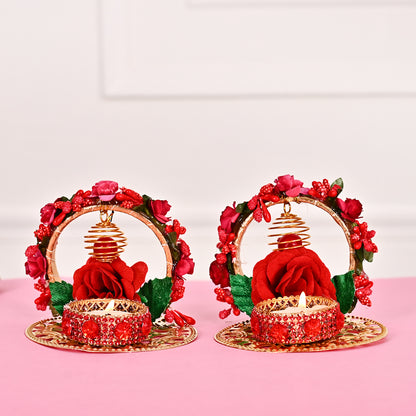 Rose Backdrop Tea-Light Holders Set of Two