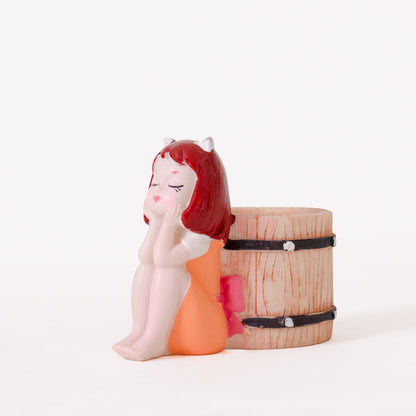 Cute Orange Basket Girl Succulent Planter with Plants For Home Garden Office Desktop