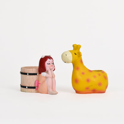 Cute Girl and Cute Giraffe Succulent Planter for Home Garden Office Desktop