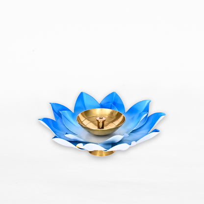 Lotus Shaped Blue Metal Diya (Set of 2)