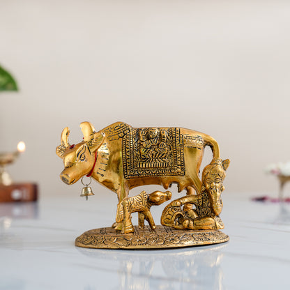 Metal Kamdhenu Cow & Calf with Bal Gopal Krishna Statue