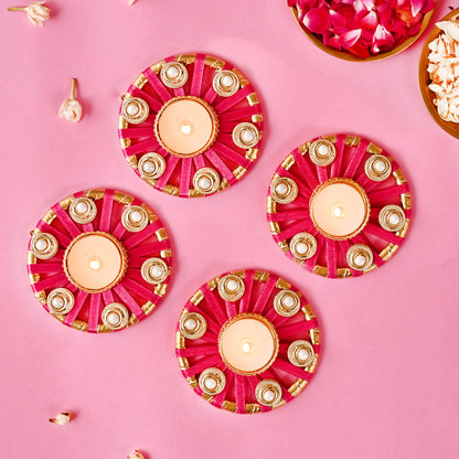 Round Tea-Light Holders with Pearls Set of 4