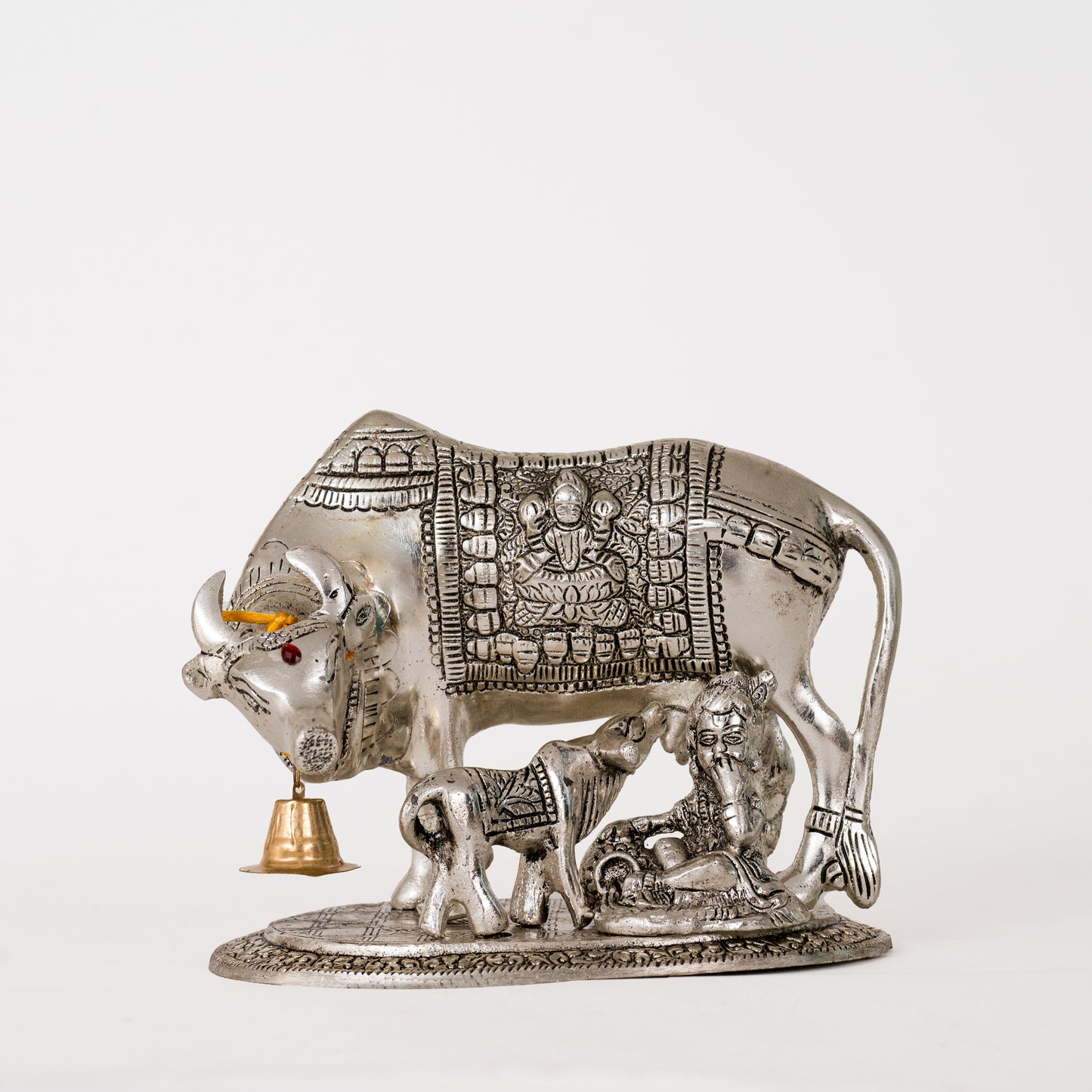 Metal Kamdhenu Cow & Calf with Bal Gopal Krishna Statue