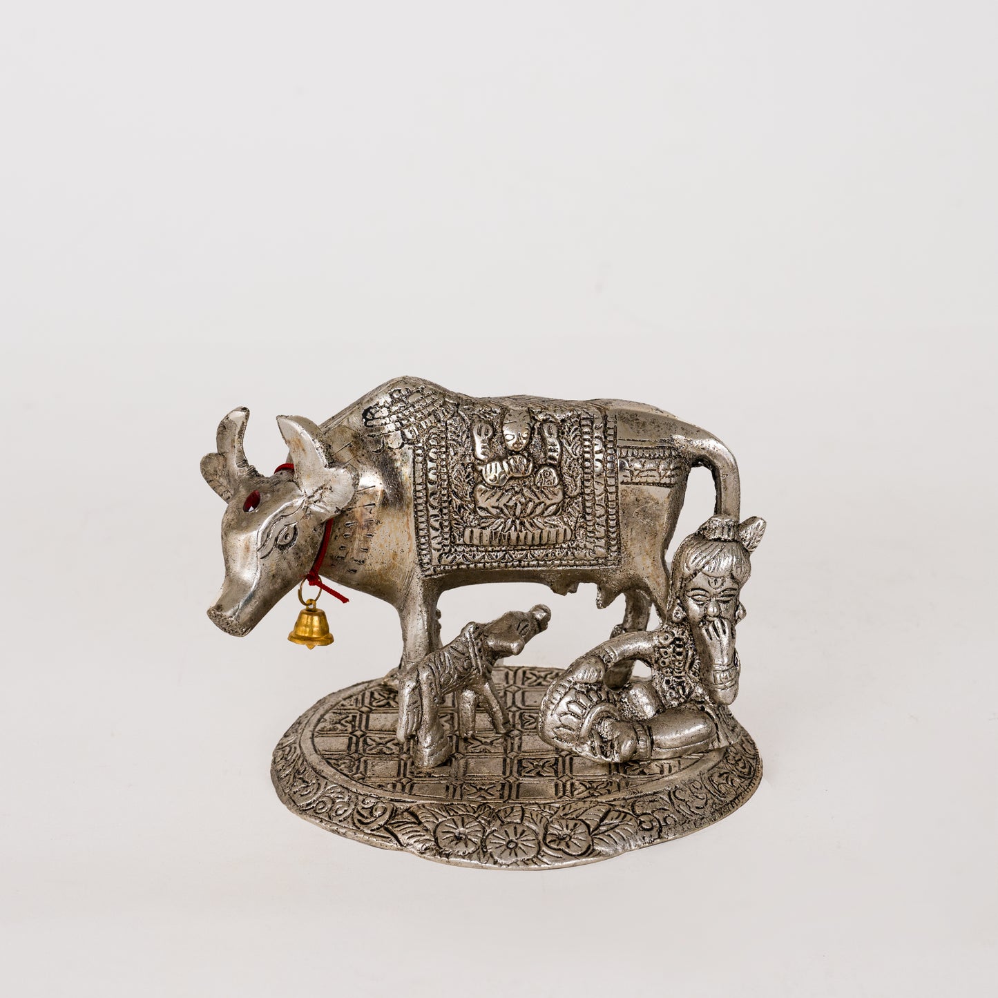Metal Kamdhenu Cow & Calf with Bal Gopal Krishna Statue
