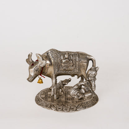 Metal Kamdhenu Cow & Calf with Bal Gopal Krishna Statue