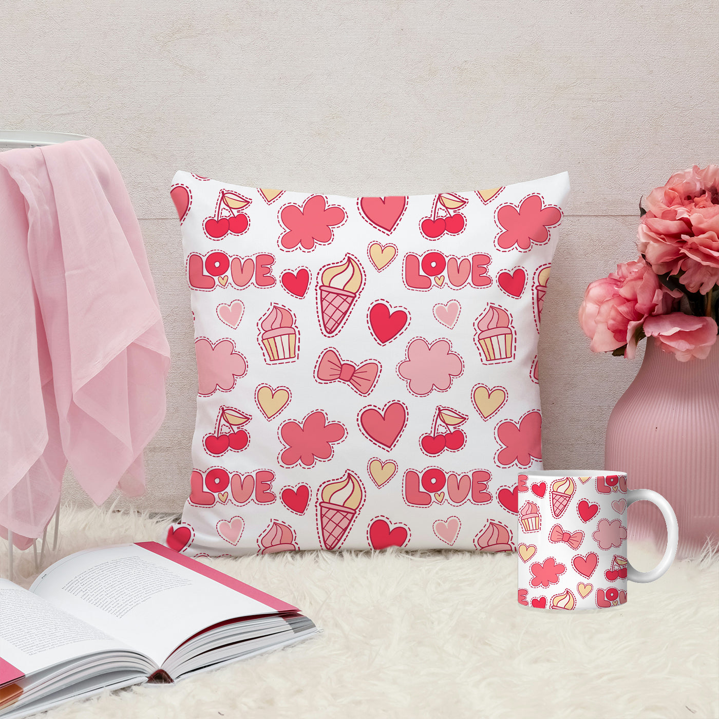 Set of 2 Printed Cushion And Mug Special Unique Birthday, Wedding, Anniversary Gifts