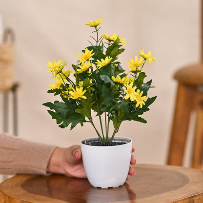 Set of 1 Artificial Plant & Flower Bush in Pot (Yellow)