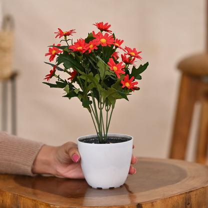 Set of 1 Artificial Plant & Flower Bush in Pot (Red)