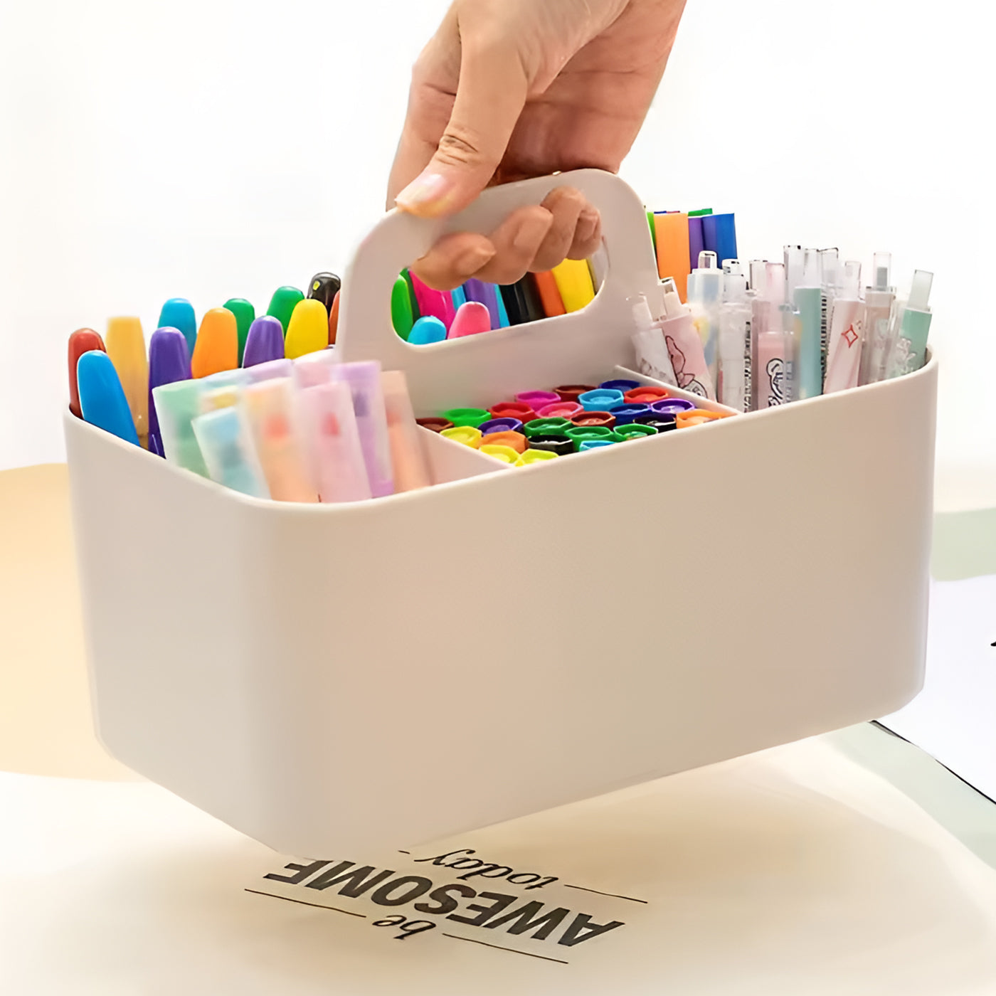 Multi-functional Plastic Desk and Bathroom Organizer 5 Compartments for Cosmetics, Pens, Pencils, and Toothpaste (White)