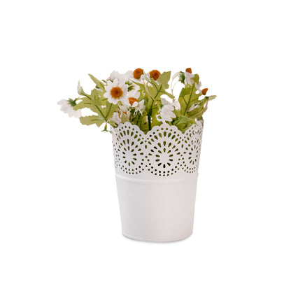 Metal Planter Flower Pot with Artificial Flower For Home Garden Office Desktop