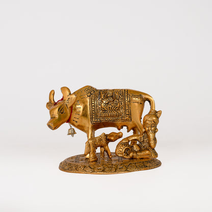 Metal Kamdhenu Cow & Calf with Bal Gopal Krishna Statue