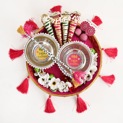 Floral Mehndi Platter - Dark Pink