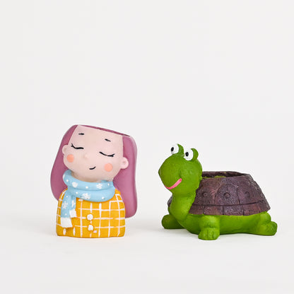 Cute Tortoise and Cute Girl Succulent Planter For Home Garden Office Desktop