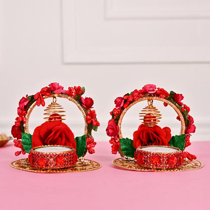 Rose Backdrop Tea-Light Holders Set of Two