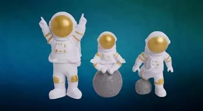 Astronaut Figure Statue Figurine Sculpture Home Office Decoration Set of 3 (Gold)