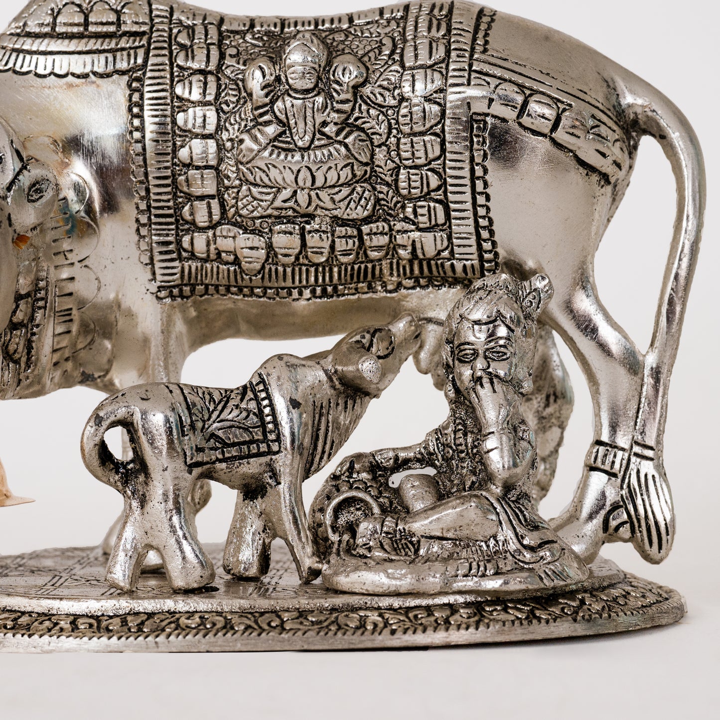 Metal Kamdhenu Cow & Calf with Bal Gopal Krishna Statue