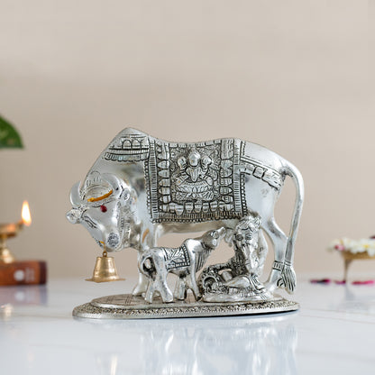 Metal Kamdhenu Cow & Calf with Bal Gopal Krishna Statue