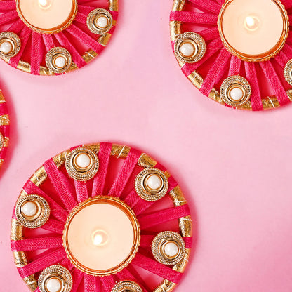 Round Tea-Light Holders with Pearls Set of 4