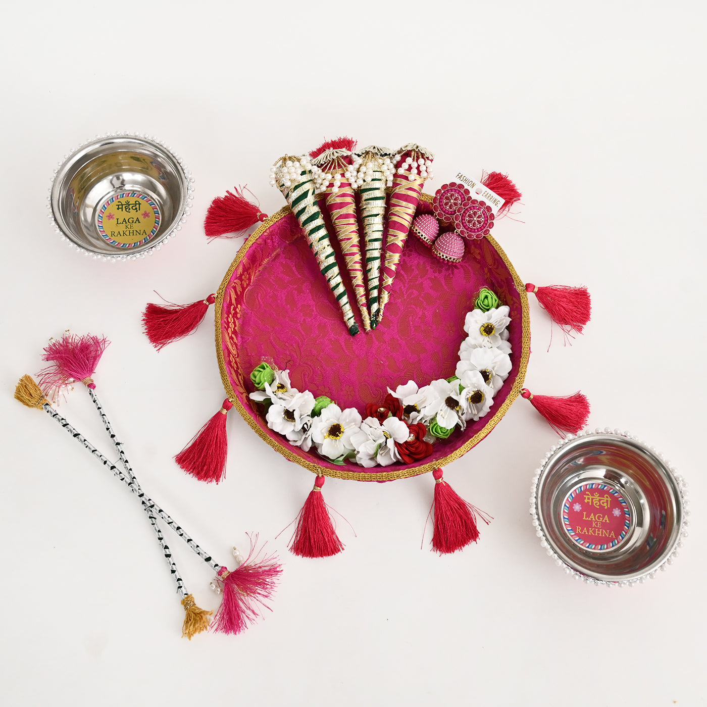 Floral Mehndi Platter - Dark Pink