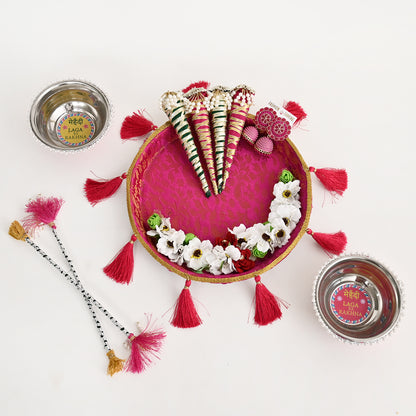 Floral Mehndi Platter - Dark Pink