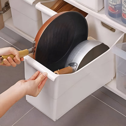 Multi-Purpose Storage Basket with Wheels Portable Organizer for Kitchen, Bathroom, and Under-Sink Storage Bin (43cm x 19cm x 26cm) White