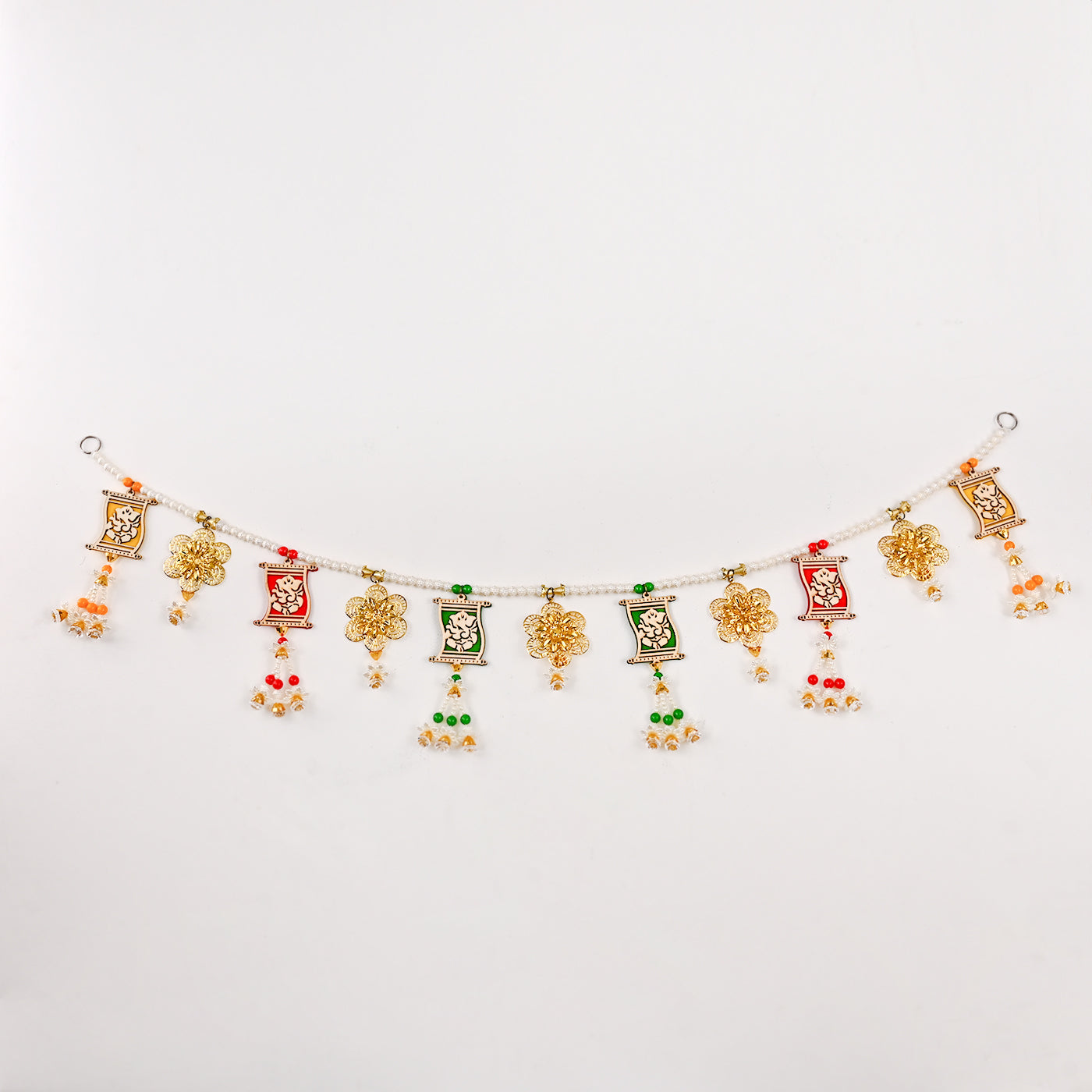 Wooden Ganesh Ji Toran with Flowers Braided with Beads