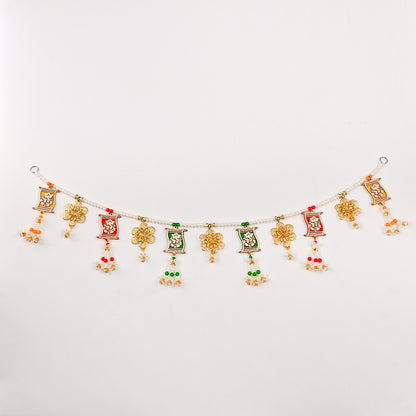 Wooden Ganesh Ji Toran with Flowers Braided with Beads