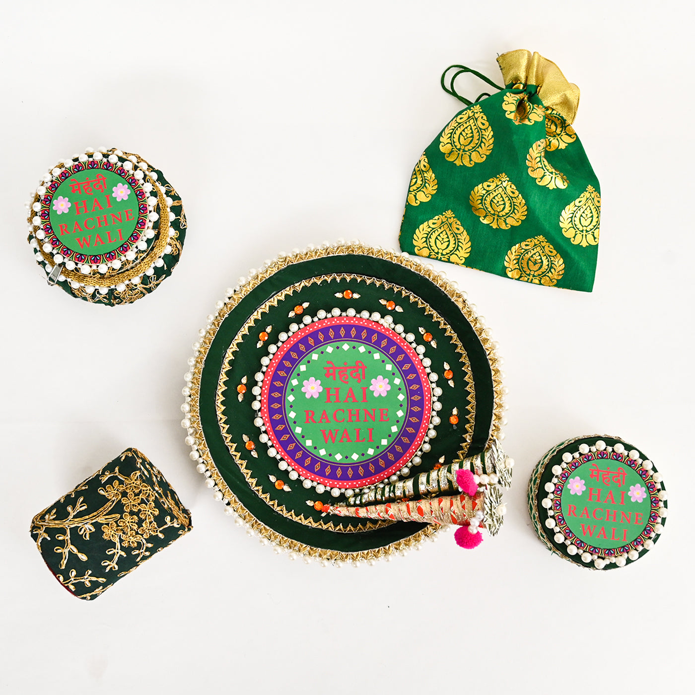 Floral Mehndi Platter-Green