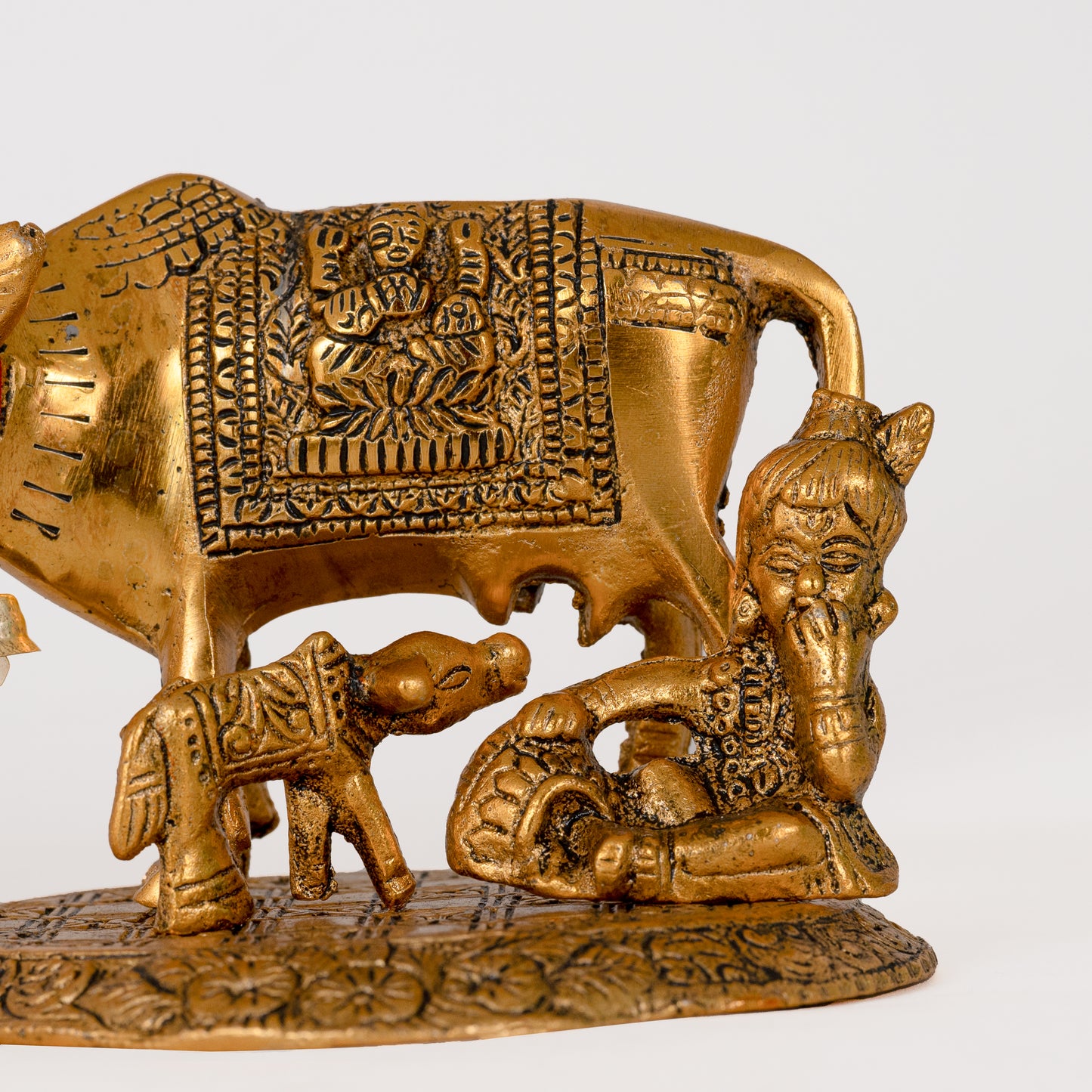 Metal Kamdhenu Cow & Calf with Bal Gopal Krishna Statue