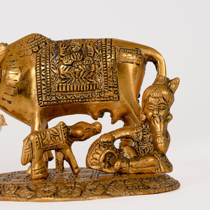 Metal Kamdhenu Cow & Calf with Bal Gopal Krishna Statue