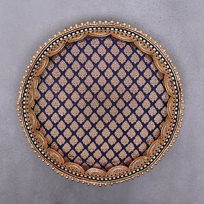 Stainless Steel Handcrafted Decorative Pooja Thali for Diwali Puja, Home, Temple, Mandir, Wedding, Bhai Dooj Decorative Puja Plate (Blue)